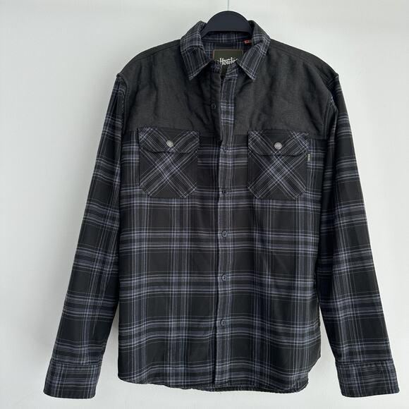 Howler Brothers Shirt Mens Medium Black Gray Quintana Quilted Flannel Plaid - Picture 1 of 11